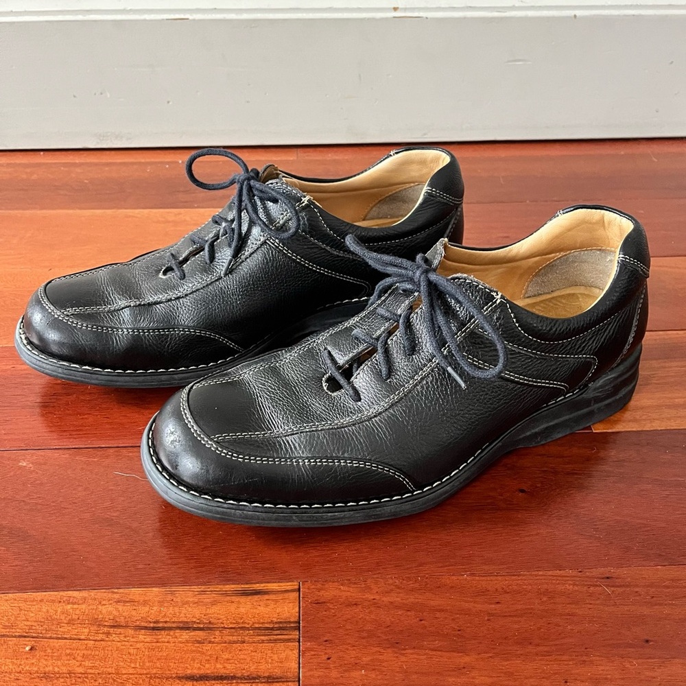 Men’s Johnston & Murphy Sheepskin Black Leather Oxford Shoes Contrast Stitch 8M